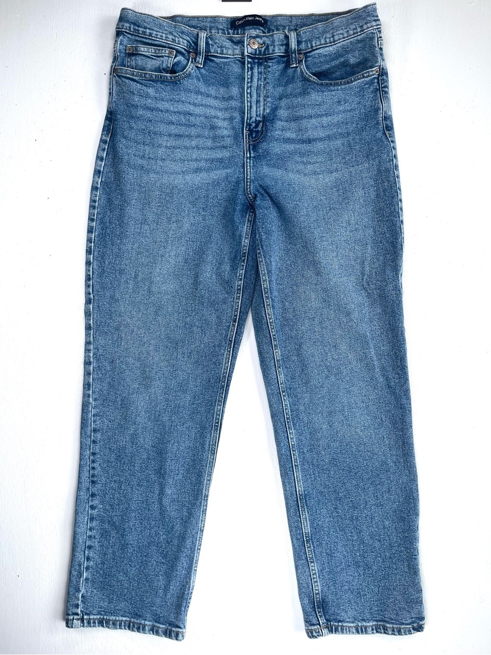 Calvin Klein Jeans Straight Leg High Waist Size 14 Cotton Denim Medium Wash